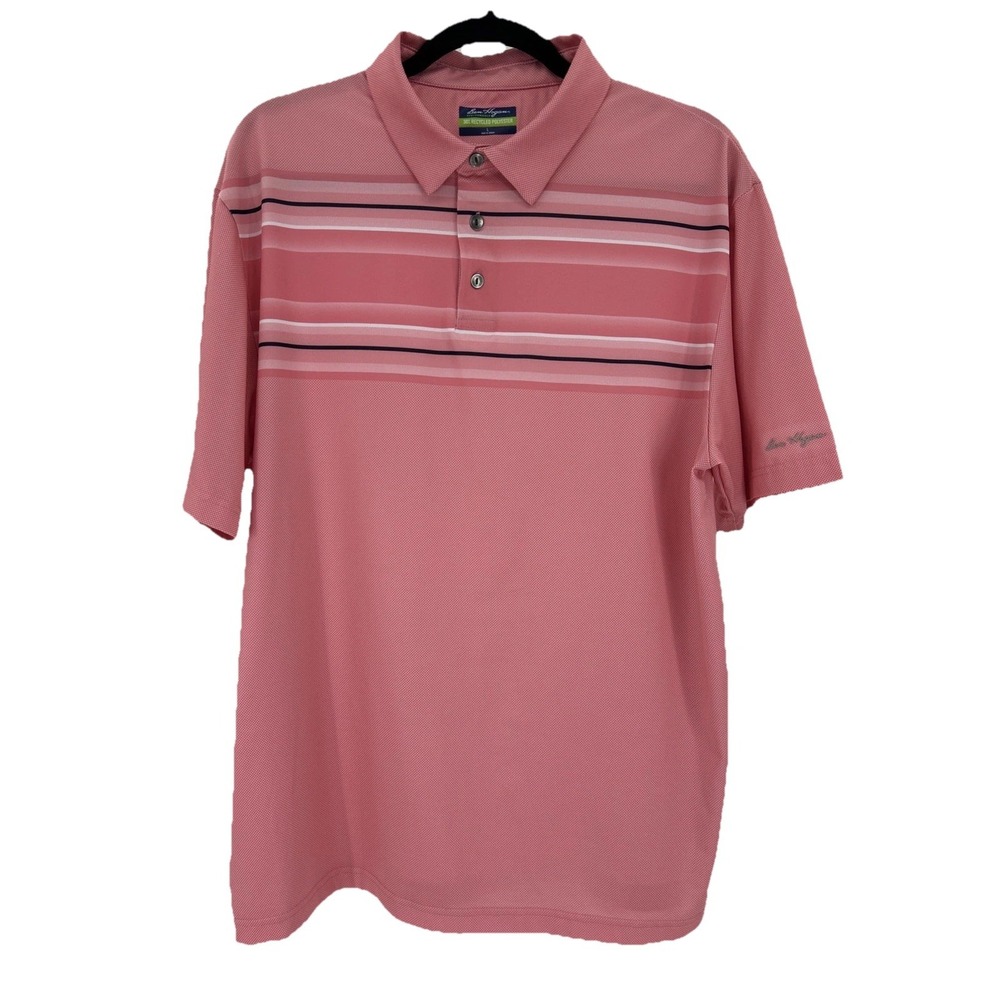Ben Hogan Performance Mens Large‎ Pink Striped Short Sleeve Golf Polo Shirt L